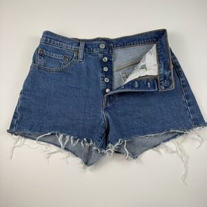 Levi's 501 Denim Blue Button Fly Frayed Edge Short Short Size W27